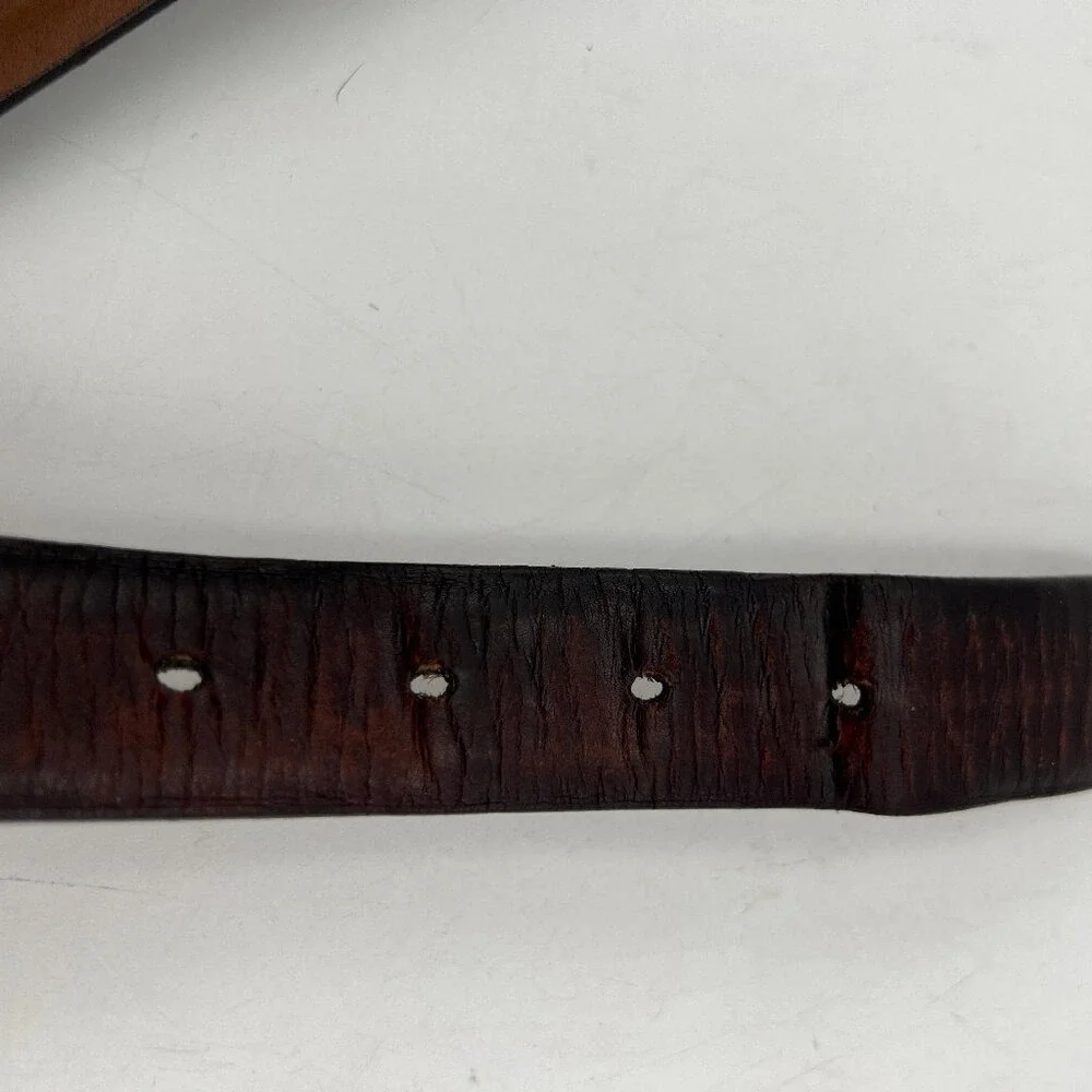 Lands End Brown Leather Belt Men's 32 Solid‎ Brass Hardware 1